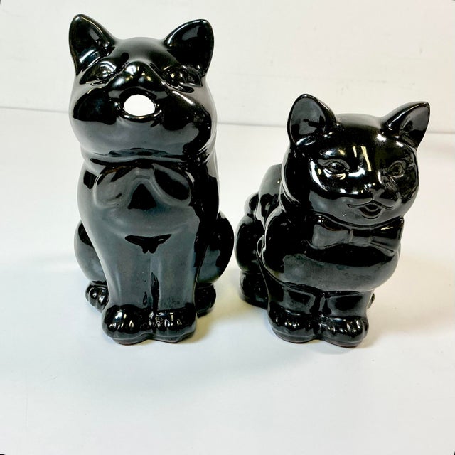 Black 1950s Vintage Americana Boho Chic Majolica Black Cat Cream and Sugar - Set of 2, Halloween. For Sale - Image 8 of 13