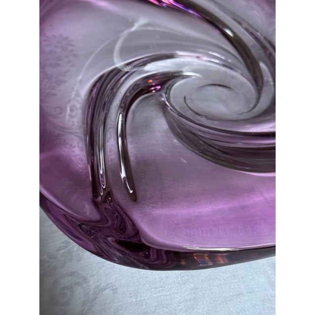 Late 20th Century Made in Belgium Val St. Lambert Large Raspberry Pink Art Glass Centerpiece For Sale - Image 5 of 11