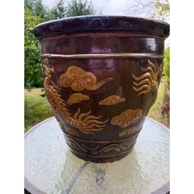 Antique Quing Shiwan-Style Dragon Egg Pot Jardinière With Turquoise Interior For Sale - Image 4 of 9