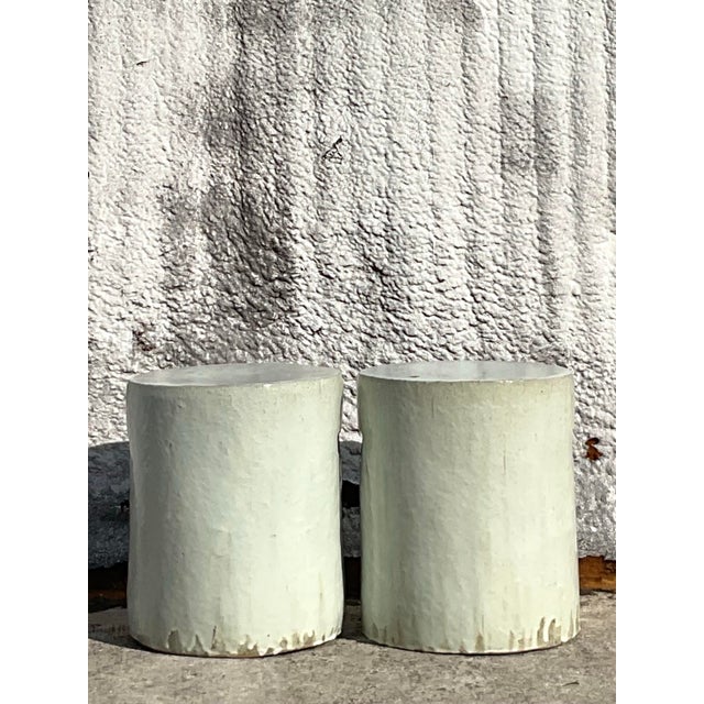 Ceramic Vintage Boho Glazed Ceramic Low Stools - a Pair For Sale - Image 7 of 10