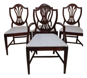 1950s Bassett Style Antique Mahogany Shield Back Dining Room Chairs Set of 4