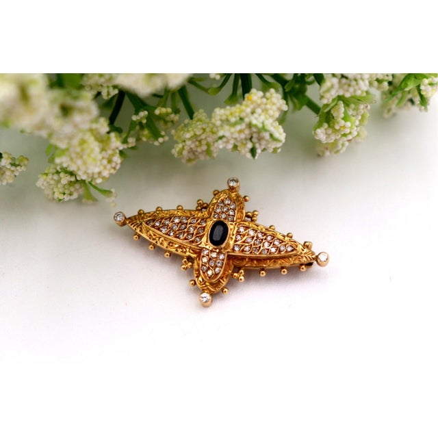 Gold Brooch with Diamond Chips For Sale - Image 3 of 6