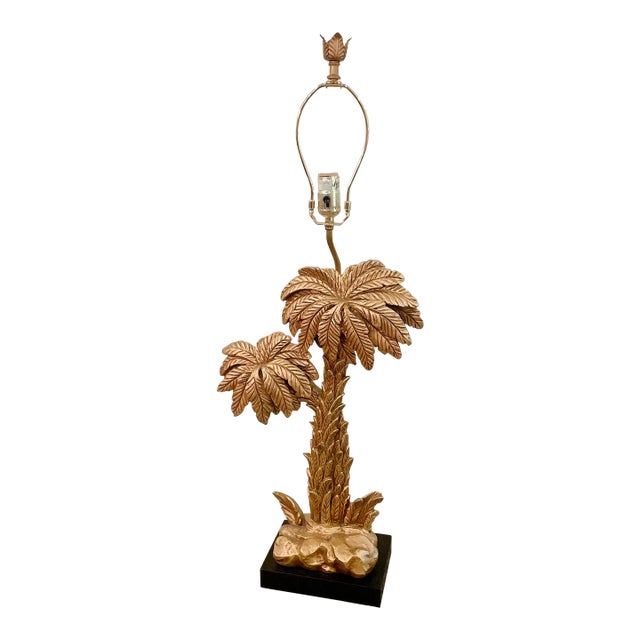 Mid 20th Century Hollywood Regency Gold Palm Tree Palm Leaf Table Lamp For Sale