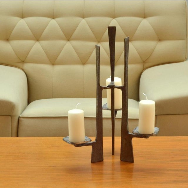 Sculptural Three-Arm Candelabra in Forged Steel, 1960 For Sale - Image 3 of 10