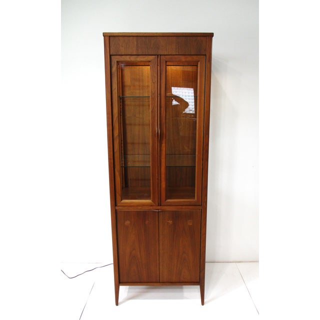 Mid Century Tall Walnut Curio Display Cabinet in the Style of Danish Modern For Sale - Image 13 of 18
