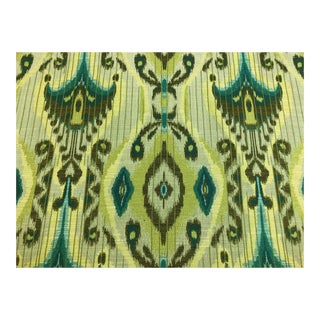 Designer Tribal Ikat Beige Olive Green Teal Upholstery Drapery Fabric For Sale