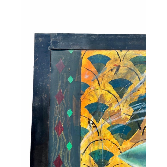 Metal Yuval Shaul, Large Israeli Abstract Pattern & Decoration Oil Painting Yuval Shaul Steel Frame For Sale - Image 7 of 13