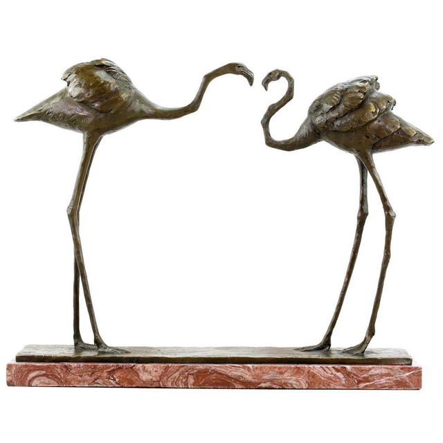 Green Bronze Two Flamingo Statue in the style of Rembrandt Bugatti For Sale - Image 8 of 12