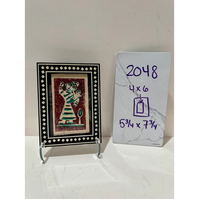 Vintage Indian Folk Art Mother and Child Painting on Paper Framed For Sale In Atlanta - Image 6 of 6