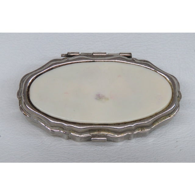 Metal Pill Box Small Compact Vintage Trinket Storage With Clasp Closure 4760b For Sale - Image 4 of 12