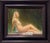 This oil on canvas panel depicts a reclining nude figure, softly illuminated against a rich green background that enhances...
