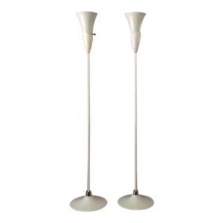 Pair 1960s Russel Wright Style Aluminum Art Deco Torchiere Floor Lamps 79 Tall For Sale