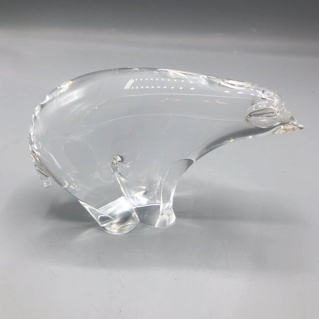 Clear Crystal Polar Bear sculpture. Designed after the style of the Ronneby, Sweden studios of FM Glassworks.