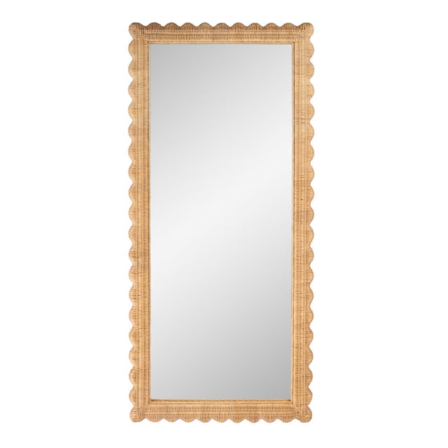 Wood Flora 32 in. W x 69.5 in. H Rectangular Scalloped Rattan Floor Mirror, Natural Rattan For Sale - Image 7 of 7