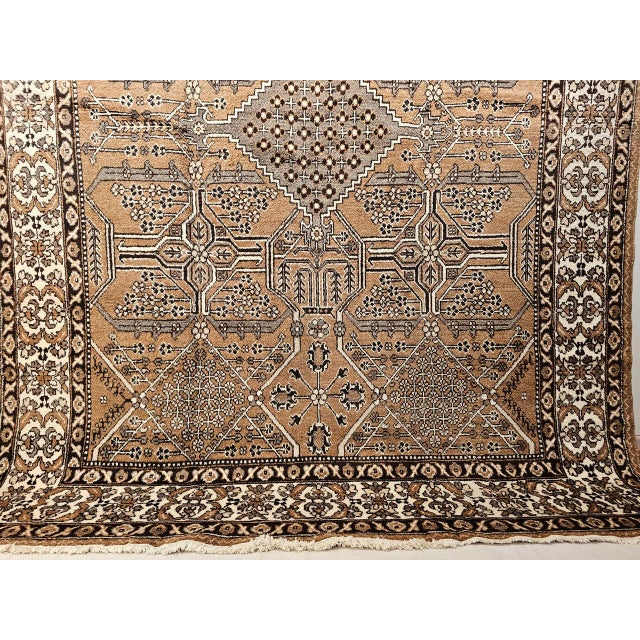 Vintage Persian Bakhtiari Rug, Hand-Knotted Wool, Allover Geometric Pattern, Camelhair & Ivory, 8x11 For Sale - Image 17 of 18
