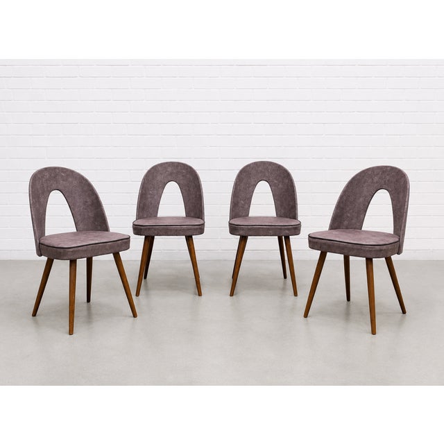 Set of four Mid Century Modern Dining Chairs featuring beautifully curved open arch backs, designed by Antonin Suman for...