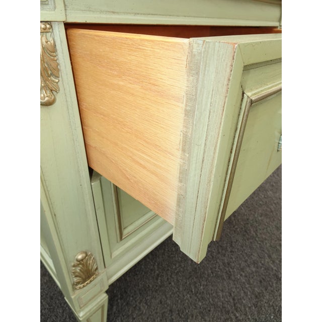 Vintage French Louis Style Lite Green Nightstand W Brass Handles For Sale - Image 10 of 13