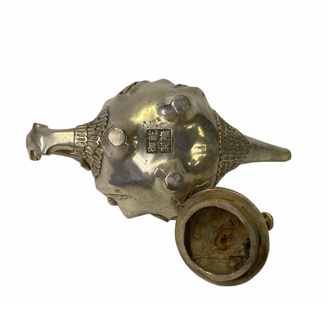 Chinese Handmade Metal Silver Color Jar Shape Teapot Display For Sale - Image 4 of 5