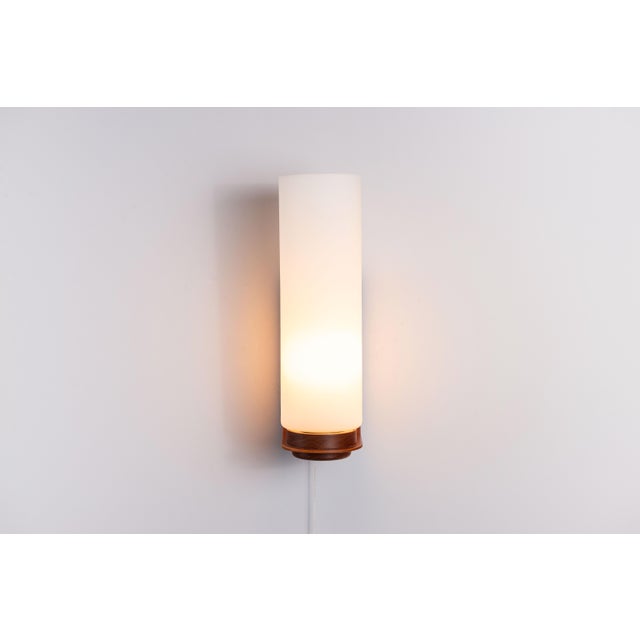 Cilindrical Opal Glass and Bent Wood Wall Lamp, 1960s For Sale - Image 6 of 12