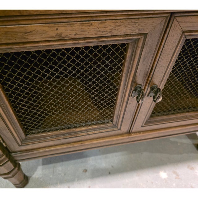 Pair of Vintage Henredon Fine Furniture Walnut With Metal Mesh Cabinet Doors Nightstands For Sale - Image 11 of 13