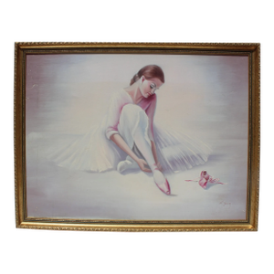 Late 20th Century Large Vintage Oil Painting on Canvas, R.Young, Ballerina, Signed, Framed