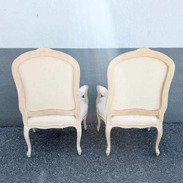 Cream Vintage Cream and White French Provincial Lounge Chairs - A Pair For Sale - Image 8 of 9