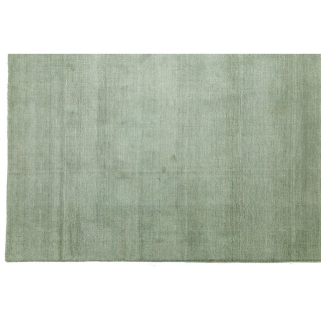Apadana's Modern Gabbeh Hand-Loom Wool Area Rug in Muted Sage Green For Sale - Image 9 of 11