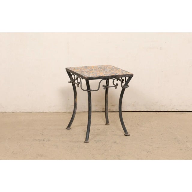Mexican Mid 20th Century Iron Side Table with Mosaic Tile Top For Sale - Image 3 of 12