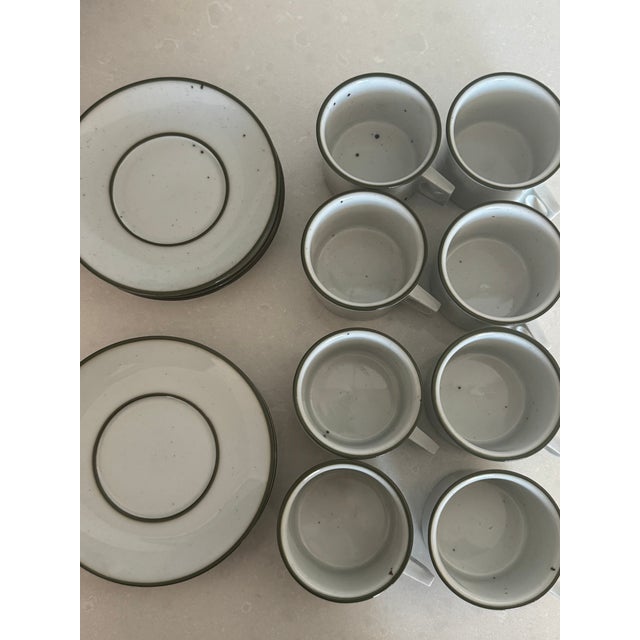 Vintage Dansk Green Mist Coffee Cup & Saucer Set of 8 Niels Refsgaard Denmark Stoneware ( For Sale In New York - Image 6 of 14