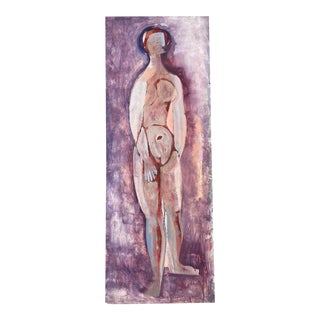 Mid 20th Century Cubist Figurative Nude Oil Painting on Masonite For Sale