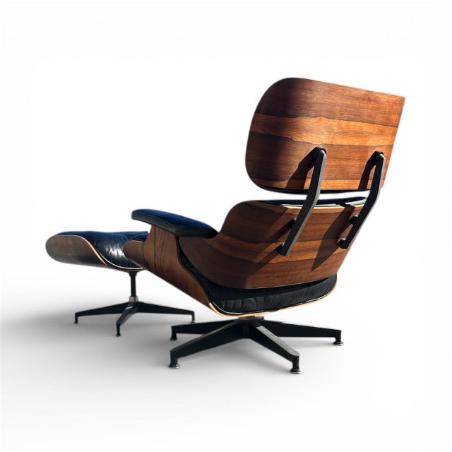 1970s Herman Miller Eames Lounge Chair & Ottoman in Rosewood and Black Leather For Sale - Image 5 of 12