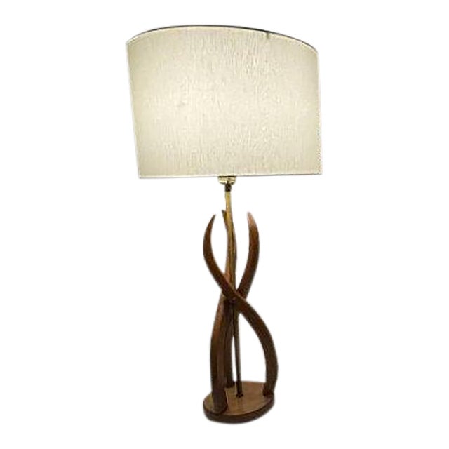 1960s Sculptural Hardwod & Brass Flower-Form Table Lamp For Sale