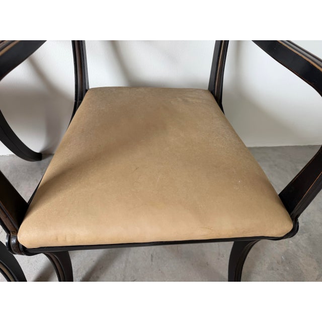 Pair of John Gee Style Hollywood Regency Ebonized Armchairs With Brass Accents For Sale - Image 9 of 12