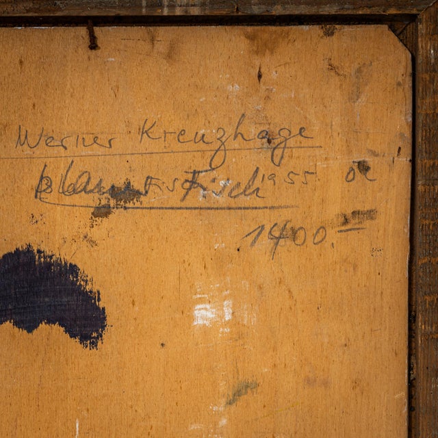 Werner Kreuzhage, Blue Fish, Oil Painting on Wood, 1955 For Sale - Image 6 of 12