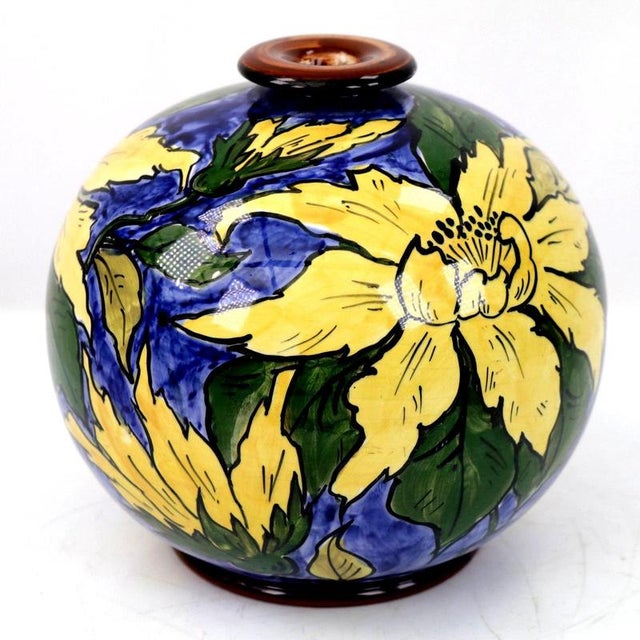 19th Century Antique Burslem Faience Floral Globe Vase from Gibsons & Sons, 1890s For Sale - Image 5 of 15