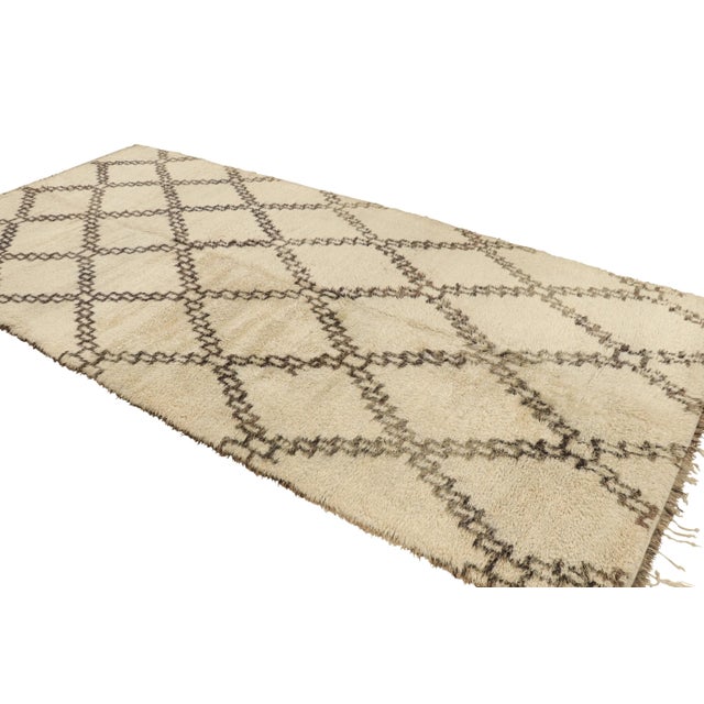 Rug & Kilim Vintage Moroccan Gallery Runner Rug in Cream With Brown Lozenges | Rug & Kilim For Sale - Image 4 of 7