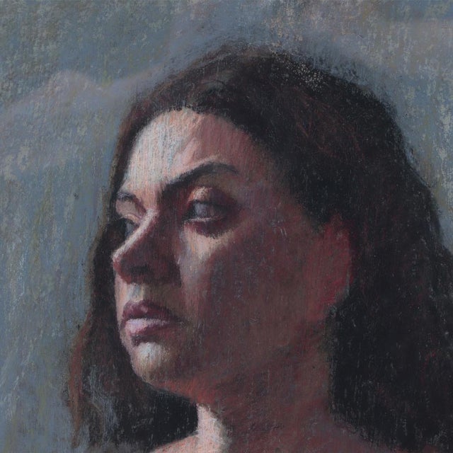 This unknown portrait features a beautiful, rather pensive woman with long brown hair gazing off in the distance as she...