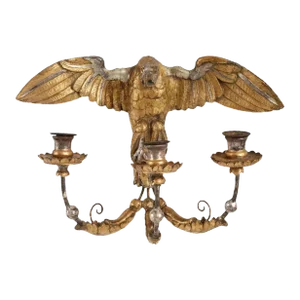 18th Century Italian Gold & Silver Giltwood & Metal Eagle 3-Light Wall Sconce