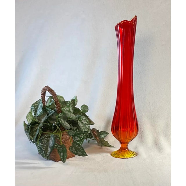 Vintage Mid Century Modern Orange and Yellow 19” Tall Swung Glass Vase For Sale - Image 10 of 12