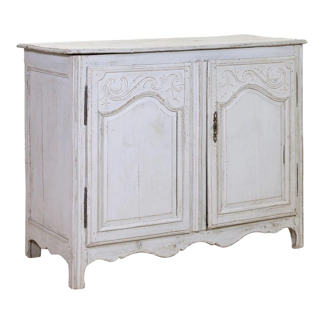 19thC French Provincial Painted Buffet With Scalloped Apron and Blue Interior For Sale