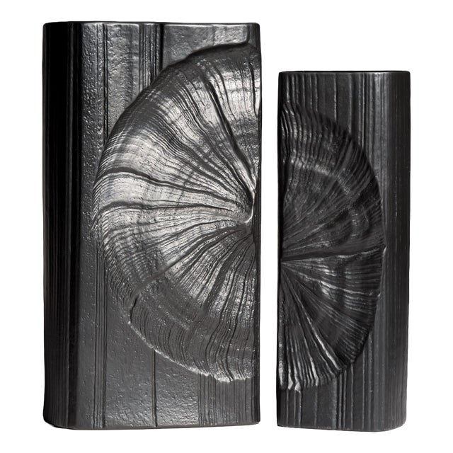 Ammoniten Porcelain Black Vases by Martin Freyer for Rosenthal, Germany, 1970s, Set of 2 For Sale