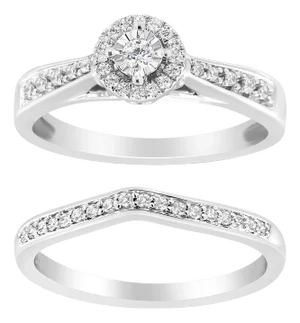 .925 Sterling Silver 1/3 Cttw Diamond Halo and Pave Shank Engagement Ring Set (I-J Color, I3 Clarity) - Ring Size 9