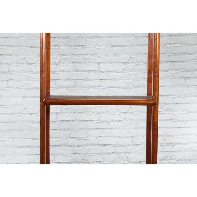 Chinese Early 20th Century Wooden Bookcase with Woven Rattan Shelves and Apron For Sale - Image 9 of 13