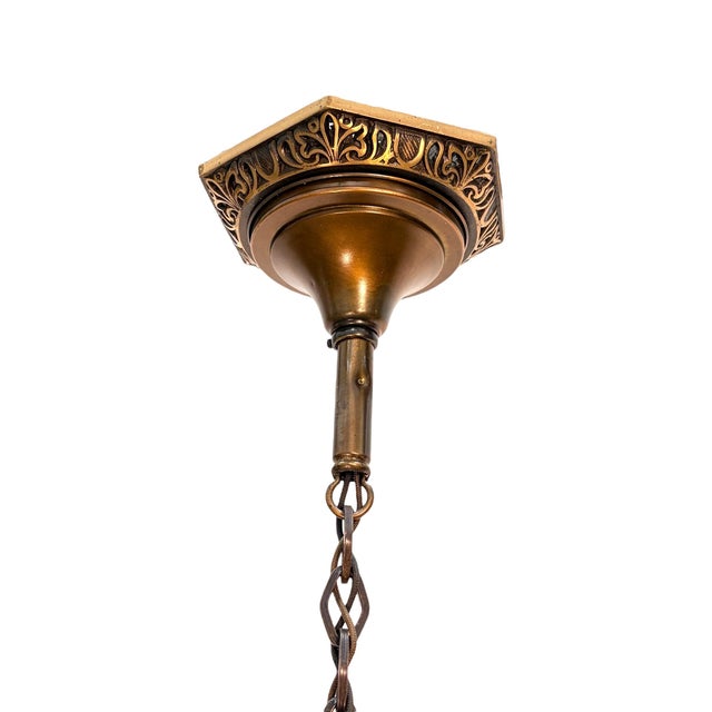 Art Deco 1920s Cast Bronze 5 Light Chandelier in Spectacular Original Condition #2622 For Sale - Image 3 of 12
