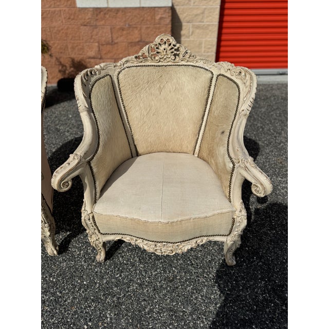 Pair of Louis XV Style Carved Bergère Lounge Chairs For Sale - Image 11 of 15
