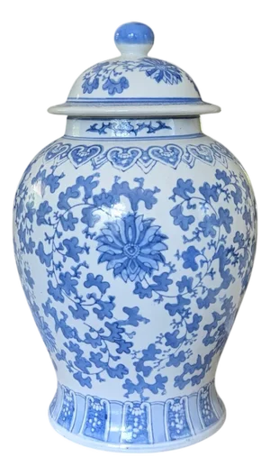 Vintage Chinoiserie Blue and White Ceramic Ginger Jar