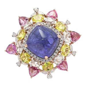 Chic Multi Gemstone Diamond Cocktail Ring Size 4 in 14k Yellow Gold, 18.52 Ct