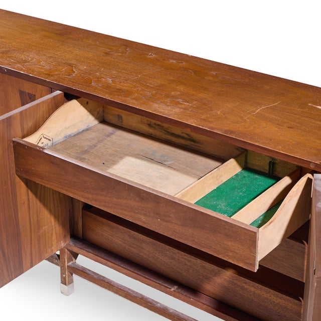 Wood Stanley Mid Century Walnut Harlequin Credenza For Sale - Image 7 of 10