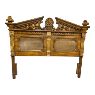 19th Century Italian Provincial Style Queen Size Caned Headboard For Sale