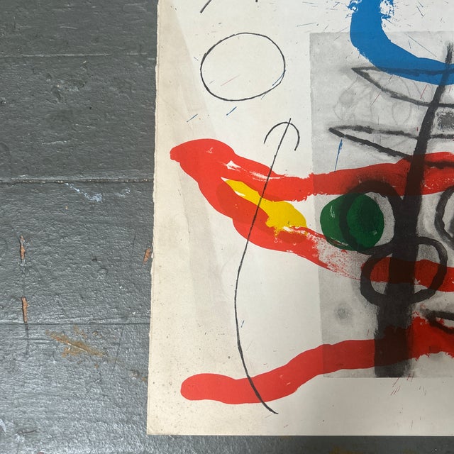Original 1965 lithograph by Joan Miró titled “Paintings on cardboard VIII”. Has a significant stain along the left side...